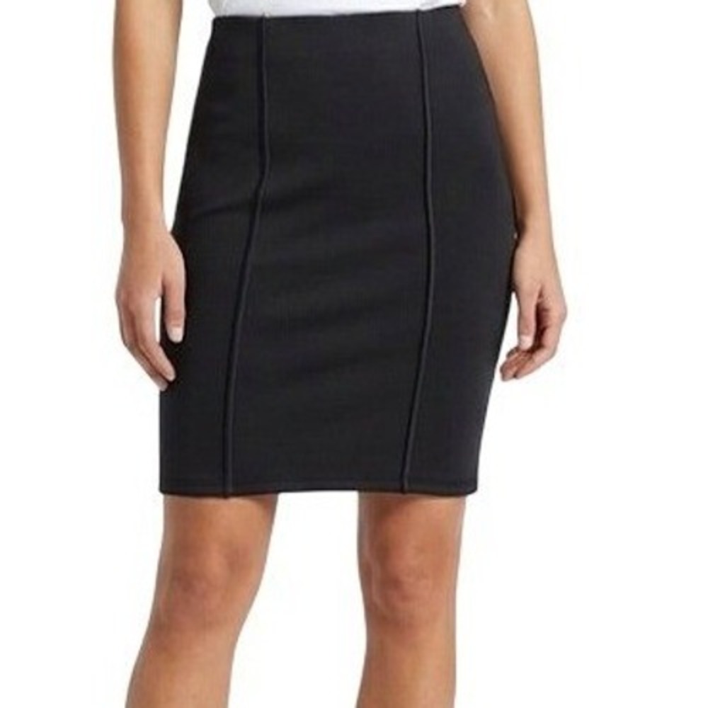 Zara Skirt Womens M Black Knit Pencil Midi Elastic Waist Stretch Workwear Casual